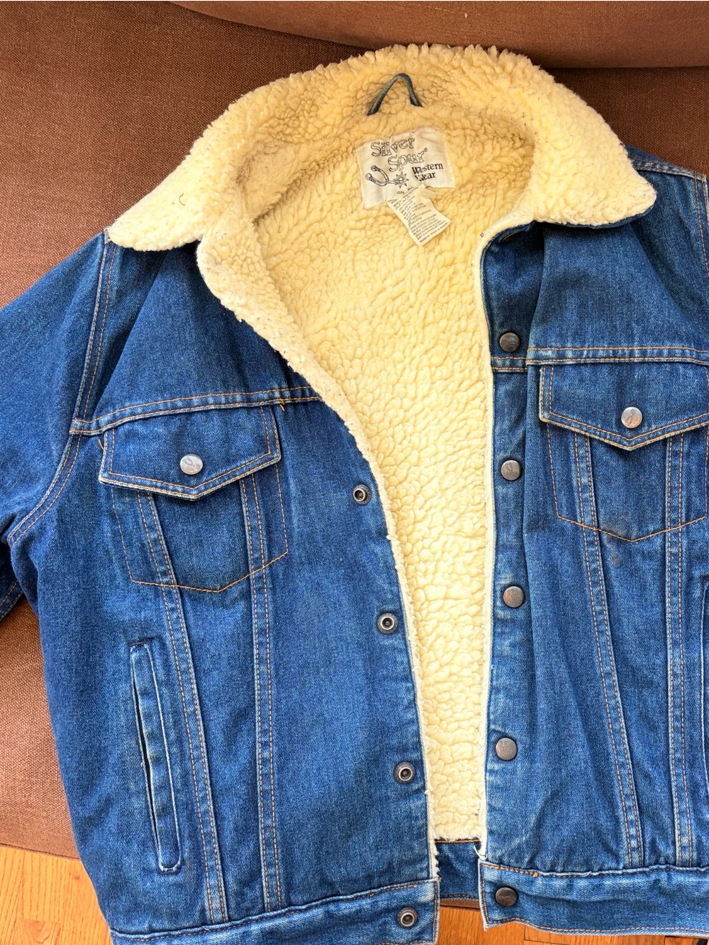 Vintage Blue Denim Jacket with Cream Sherpa Lining